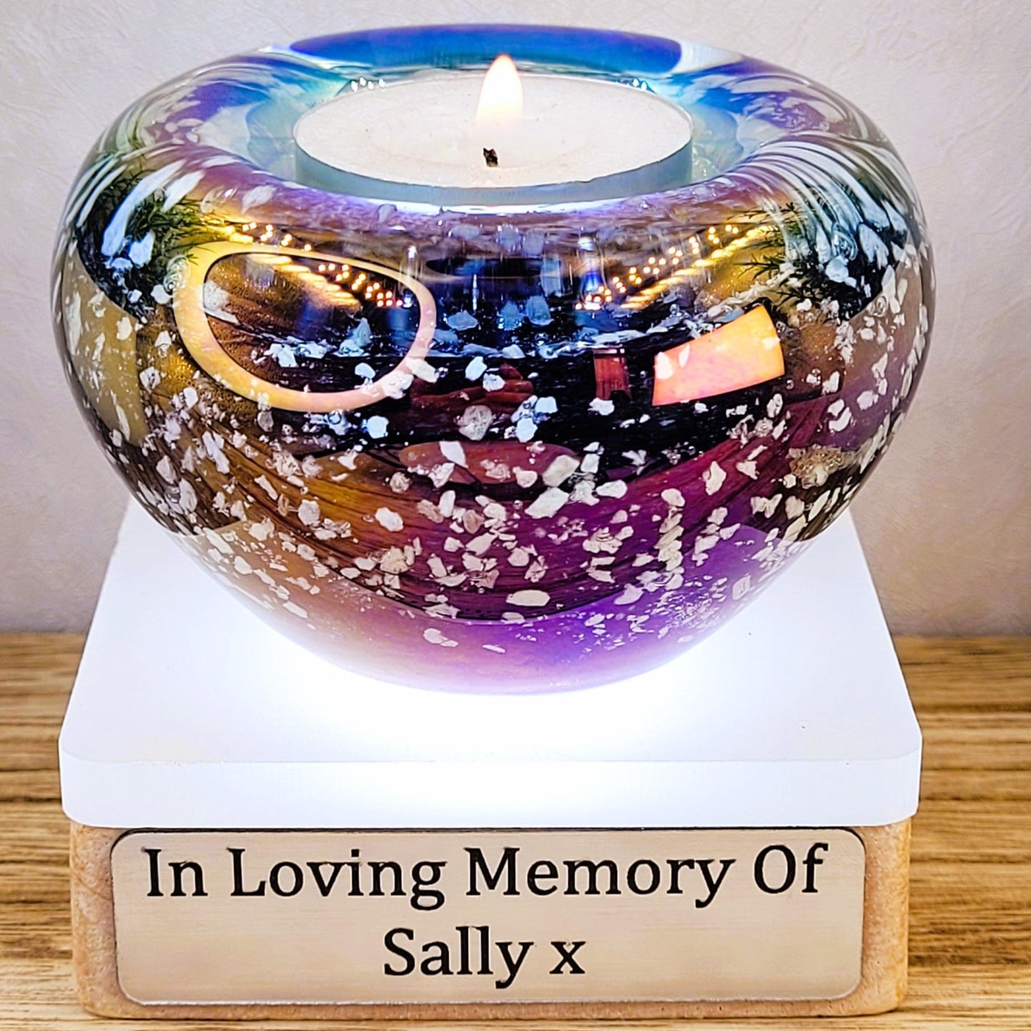 memorial ashes fused in glass candle holder