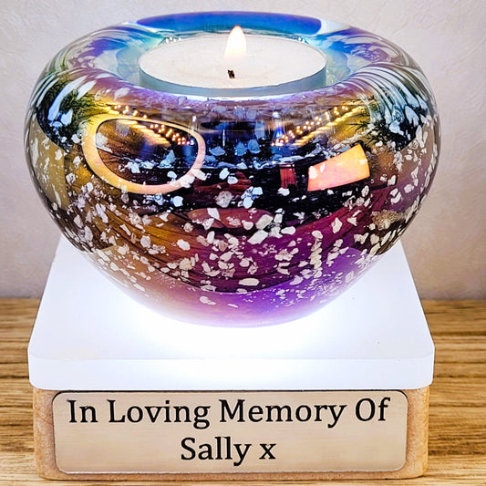 memorial ashes fused in glass candle holder