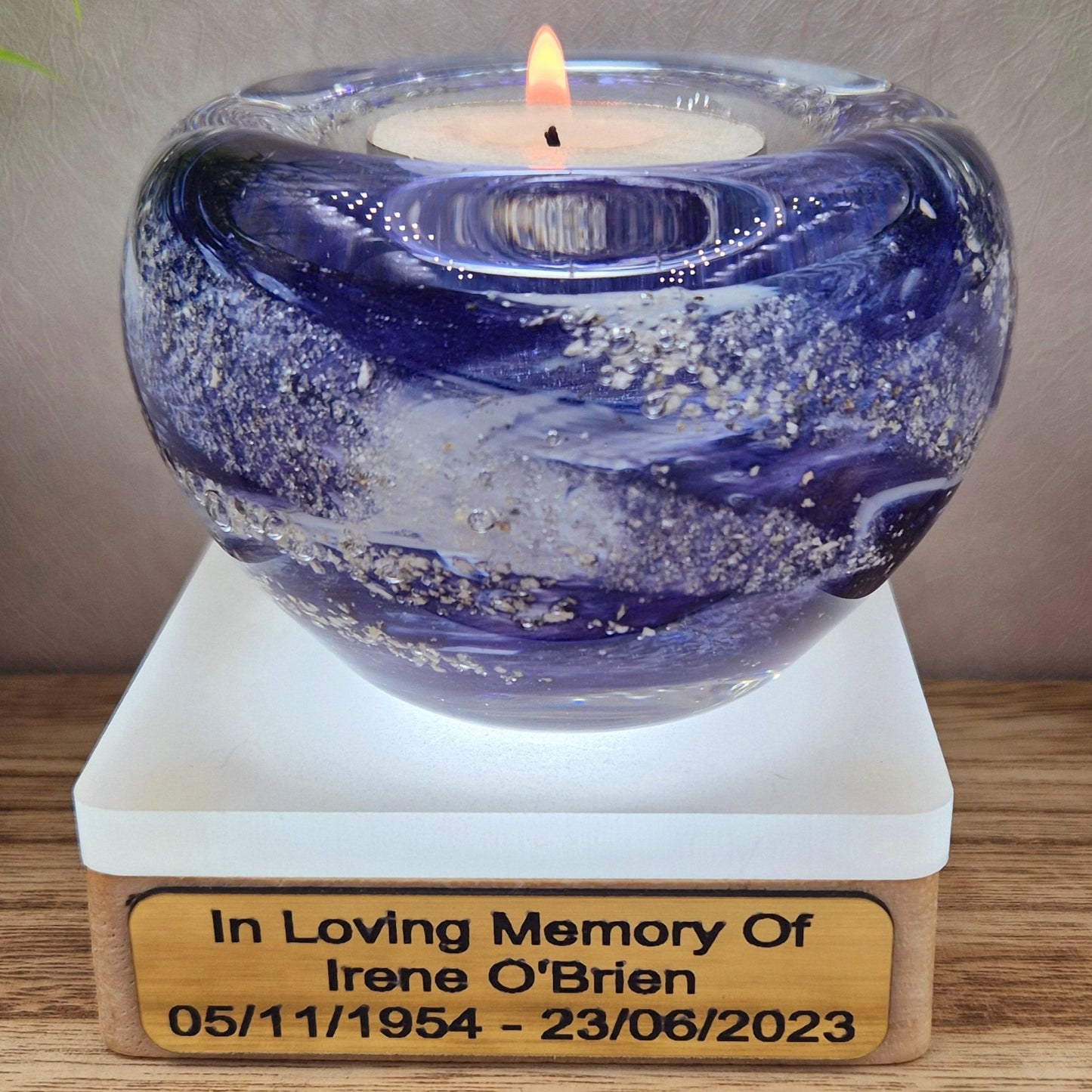 Ashes fused in glass tealight holder personalised