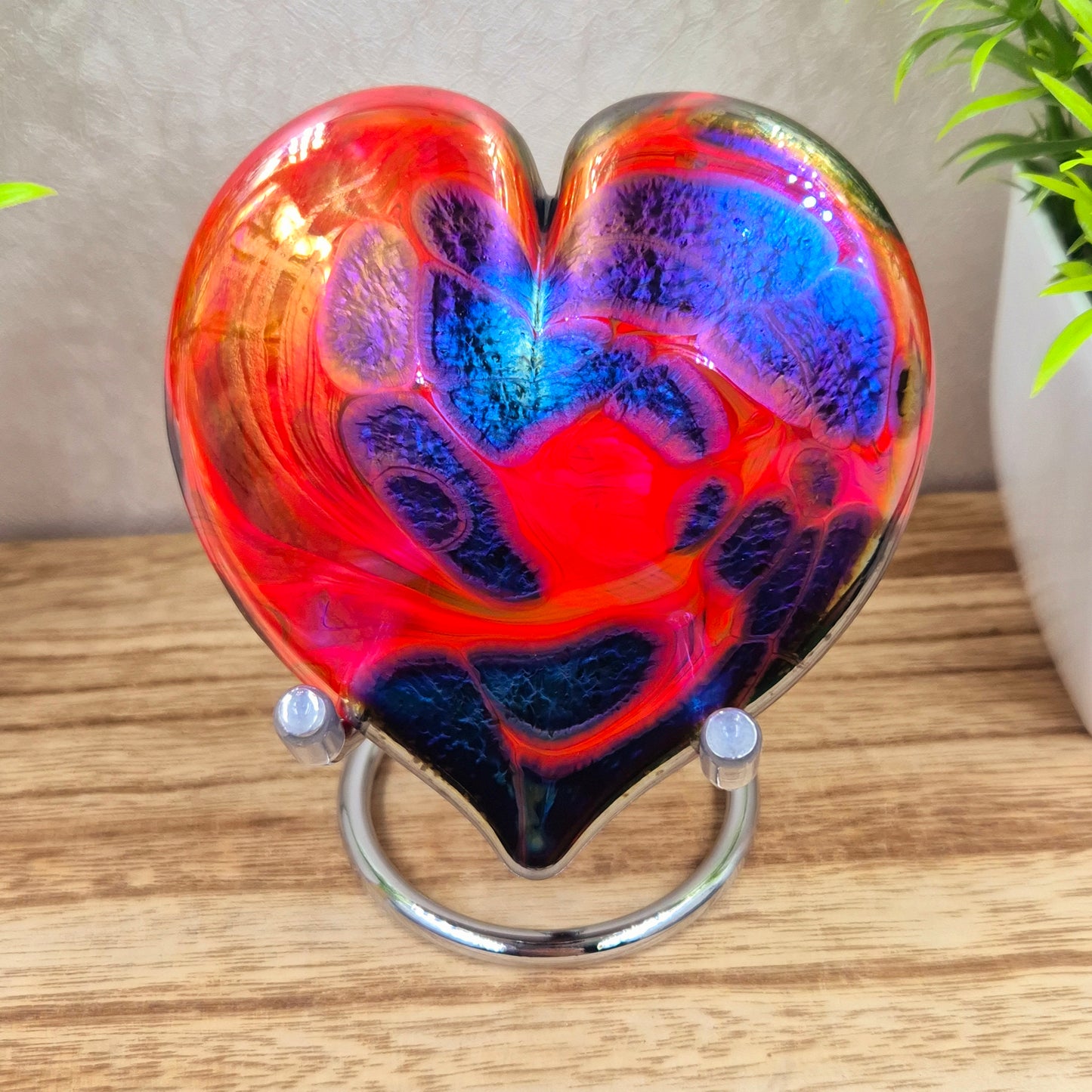 Iridescnt art glass heart ornament