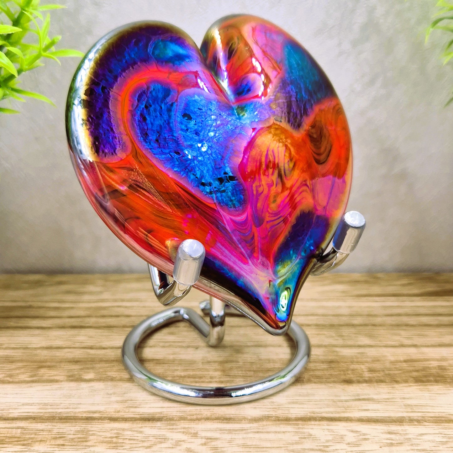 Iridescnt art glass heart ornament