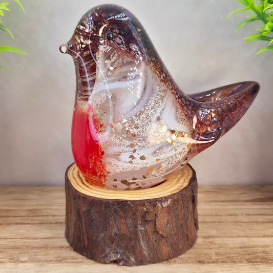 Handmade Glass Robin with Cremation Ashes