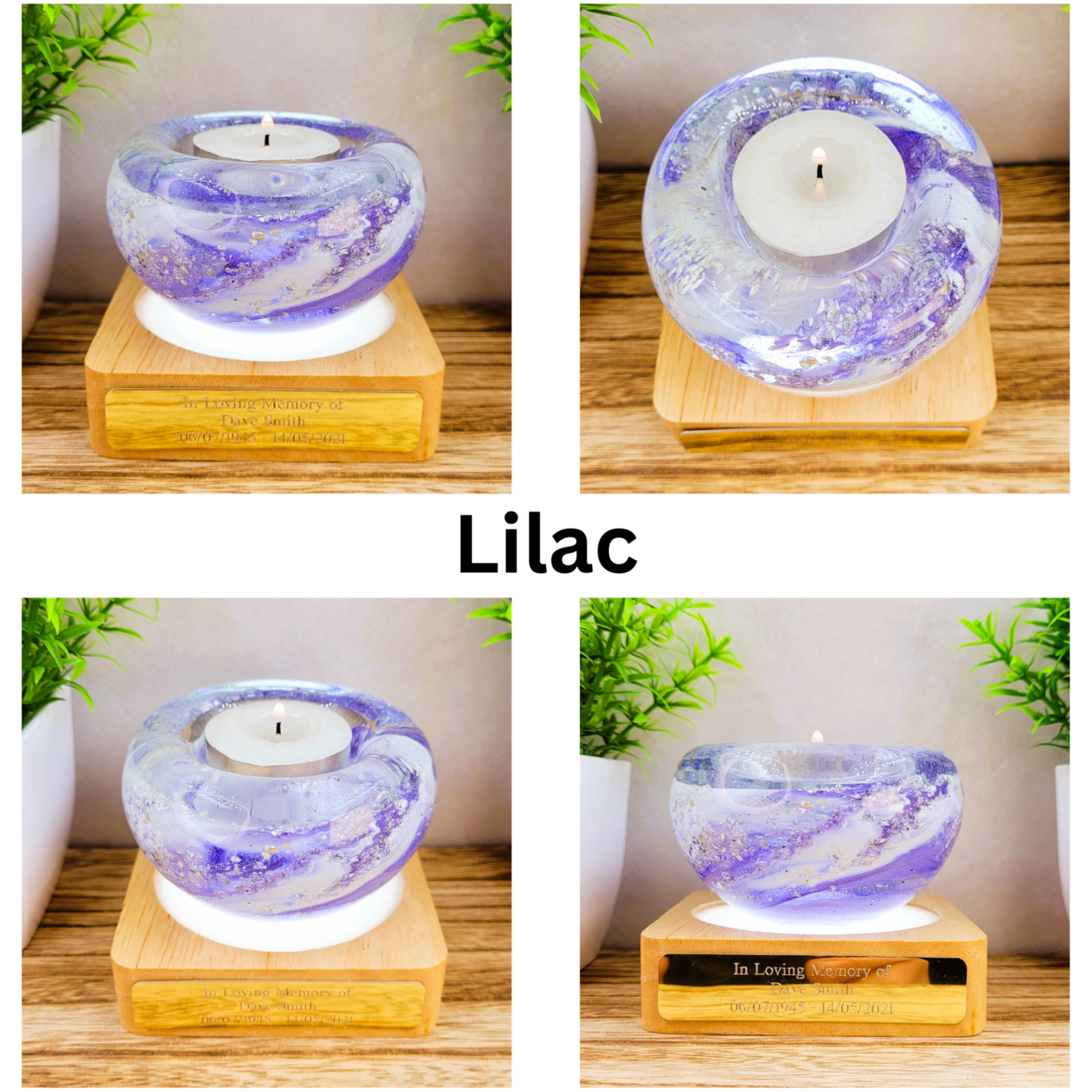 Memorial glass candle holder in lilac