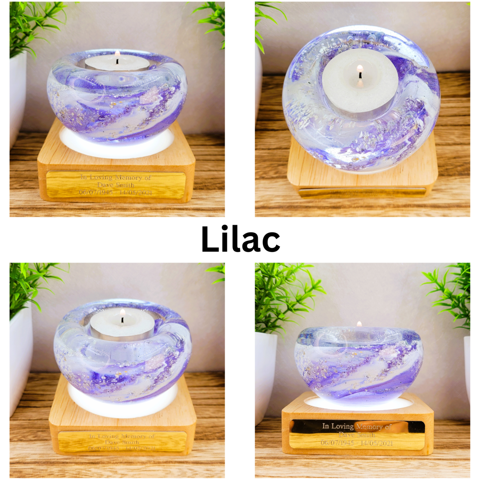 Memorial glass candle holder in lilac