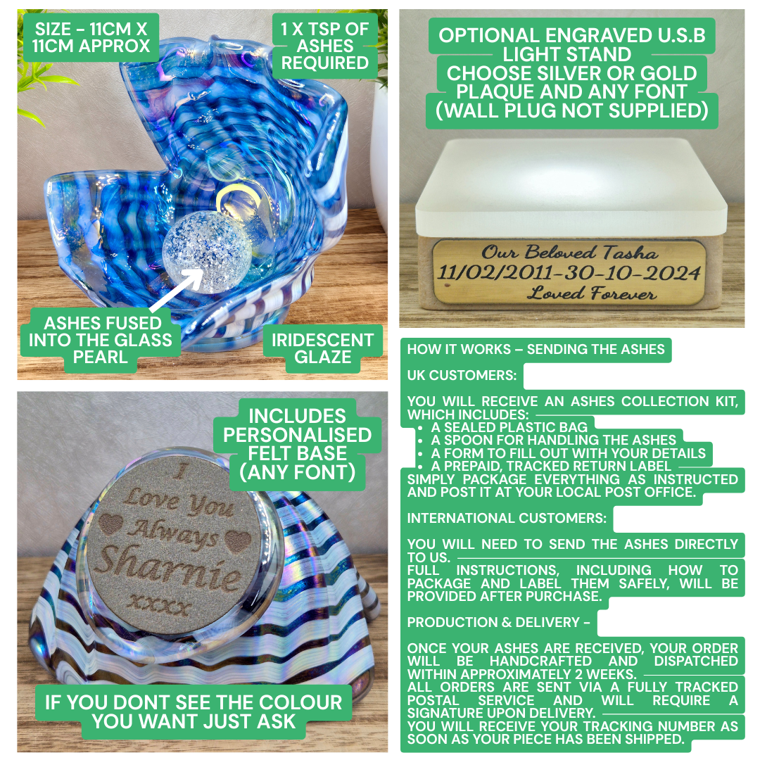 Memorial Oyster Shell with Cremation Ashes in Glass Pearl