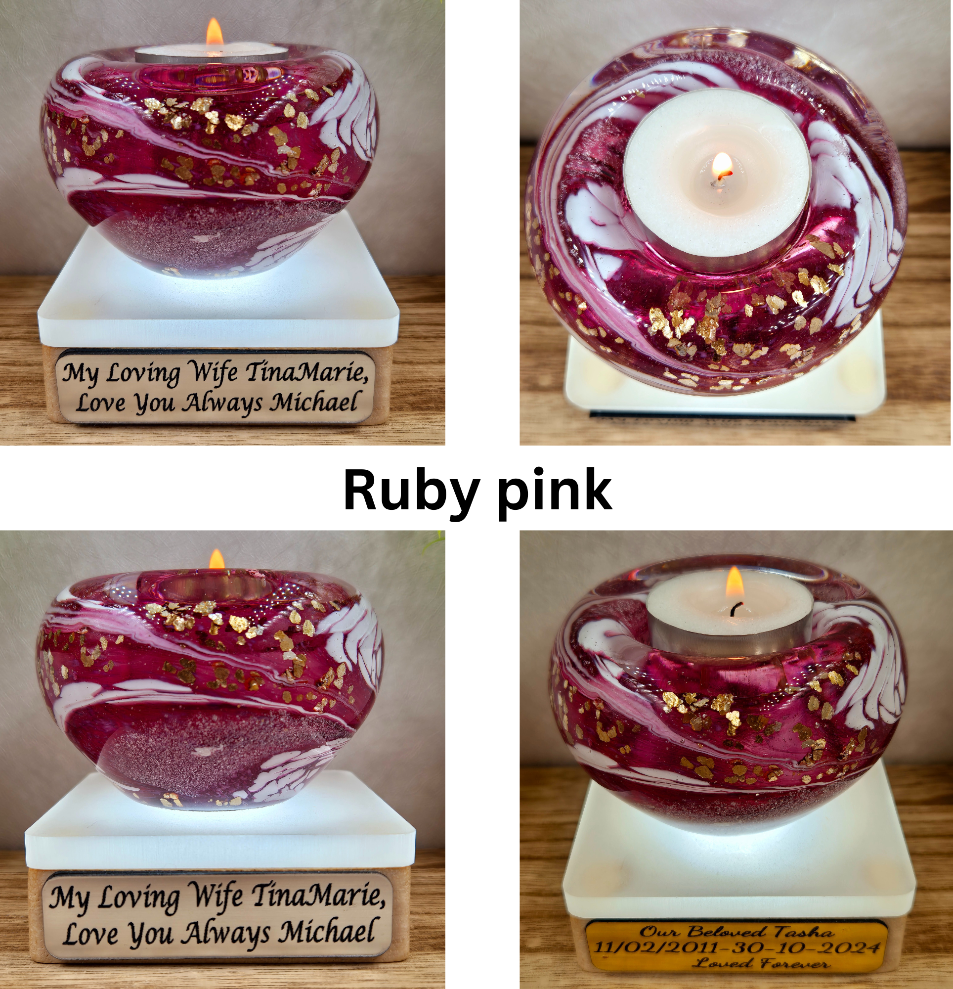 ashes in glass candle holder in ruby pink, sympathy gift for pet loss