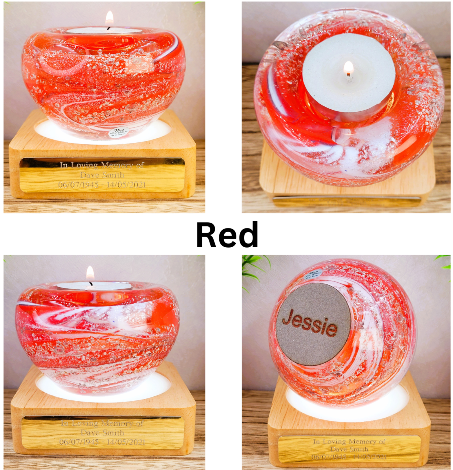 Memorial glass candle holder in red