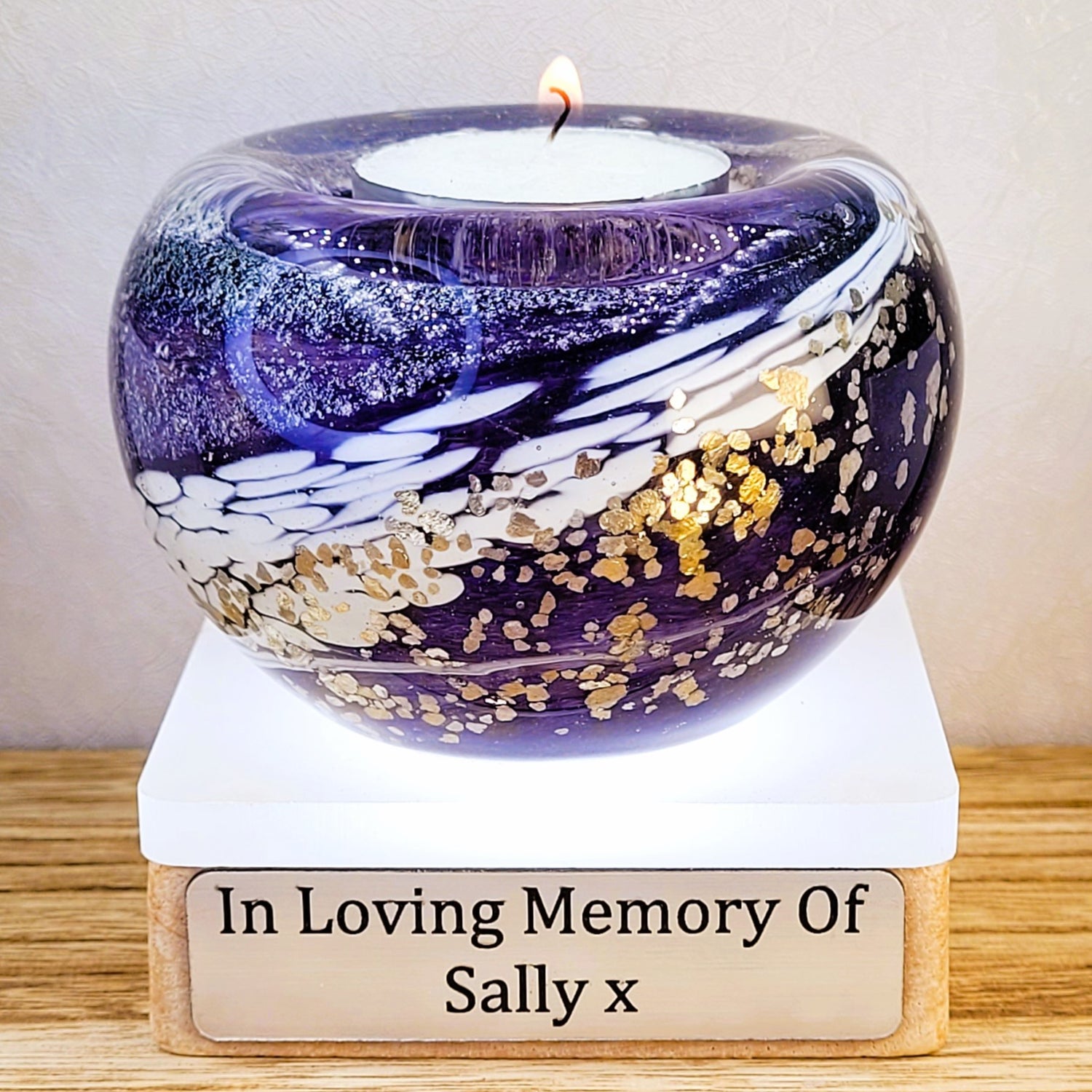 Ashes in glass tealight and other memorial glass