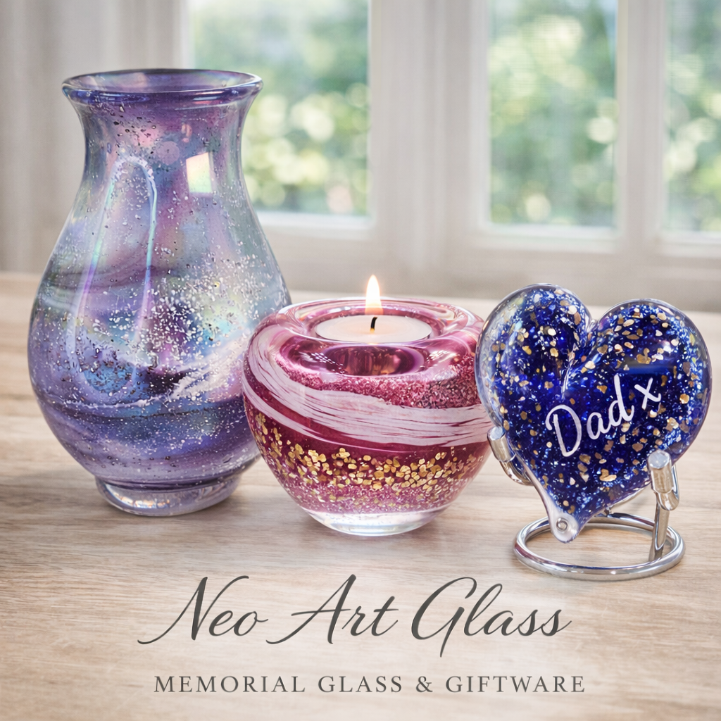 Ashes in glass tealight and other memorial glass