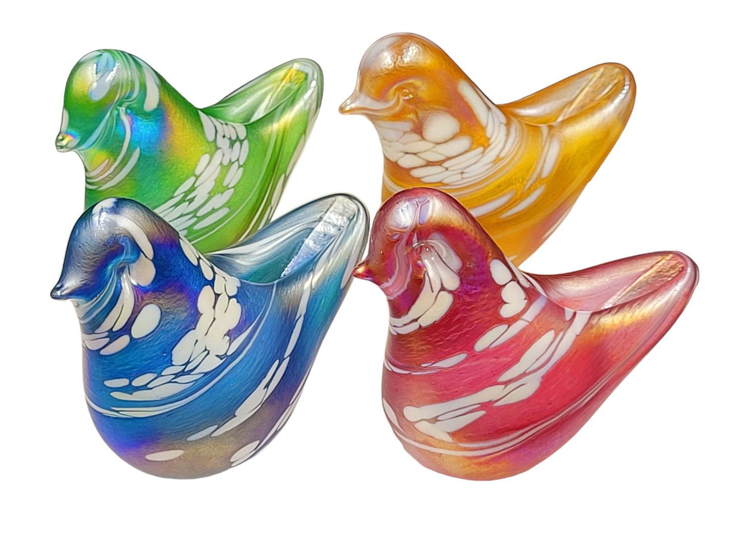 glass bird ornaments in a choice of colours