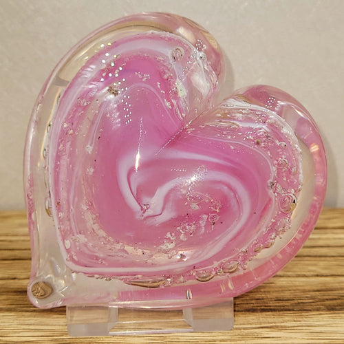 ashes in glass heart shaped paperweight
