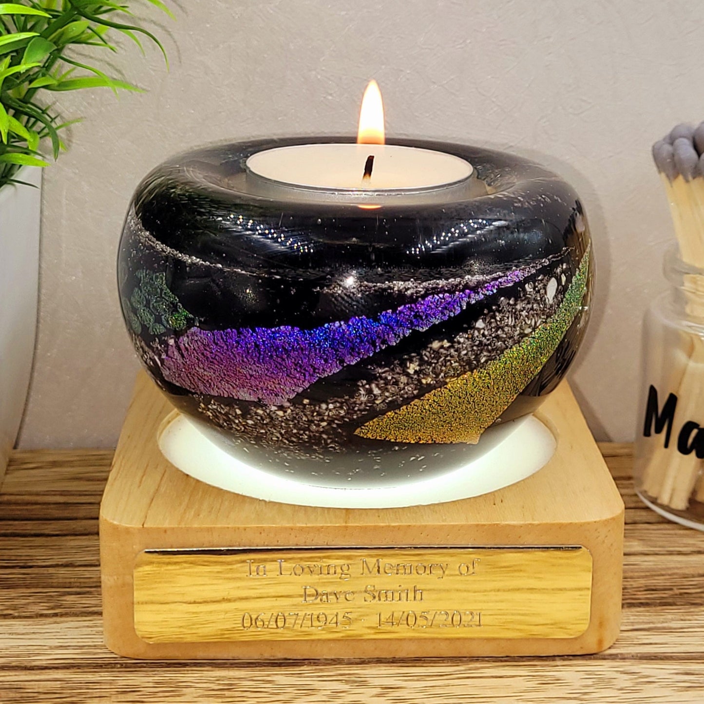 Ashes in glass memorial tealight