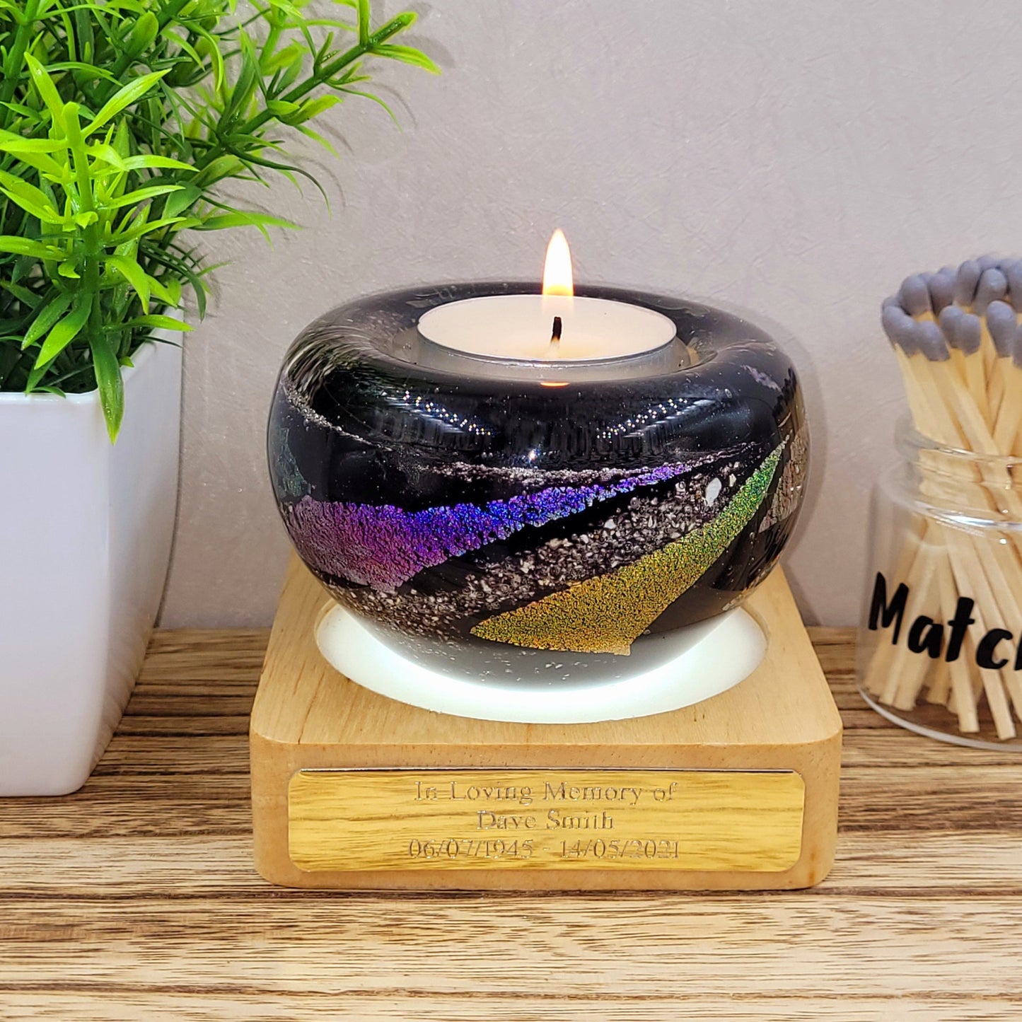 Ashes in glass memorial tealight