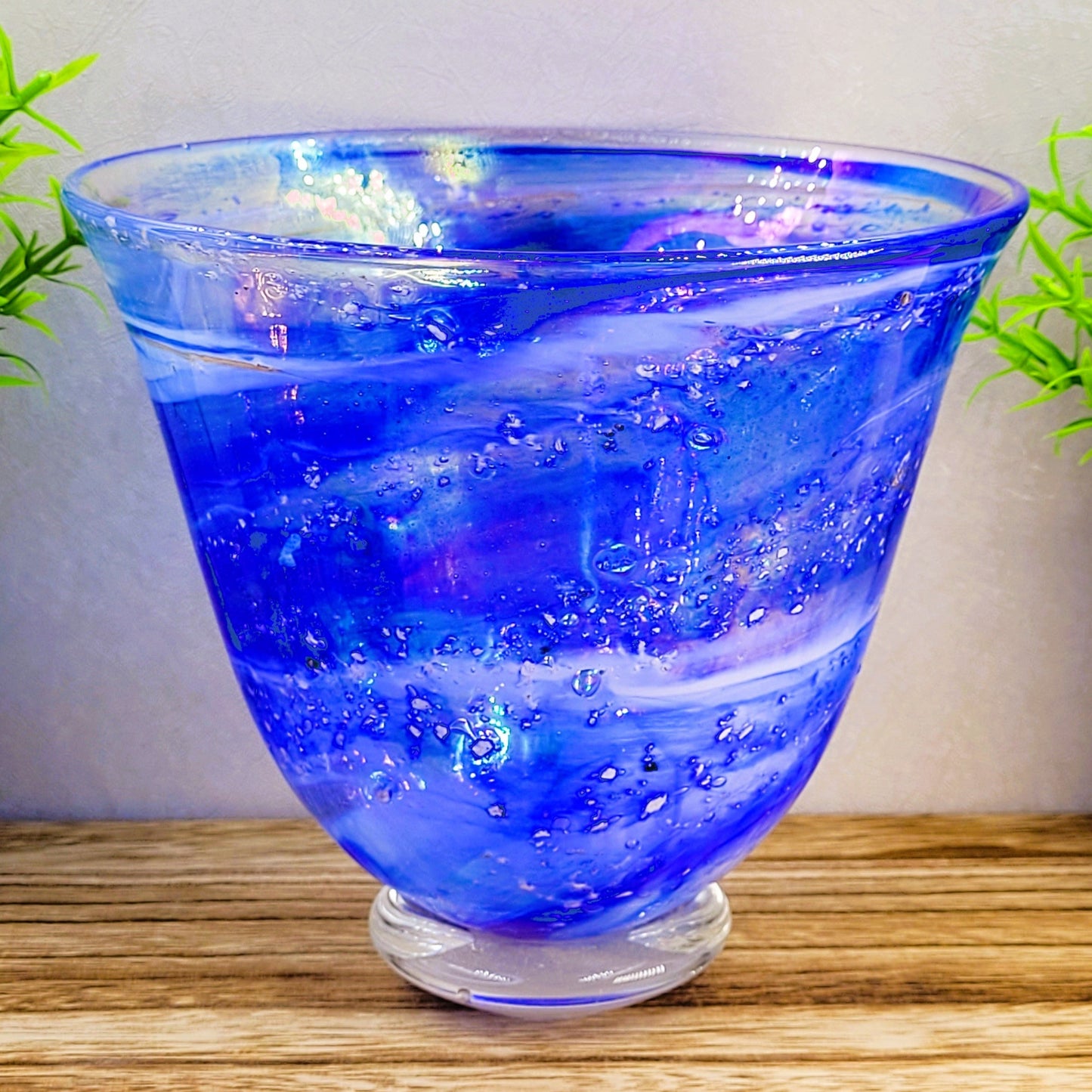 cremation ashes in glass blue bowl