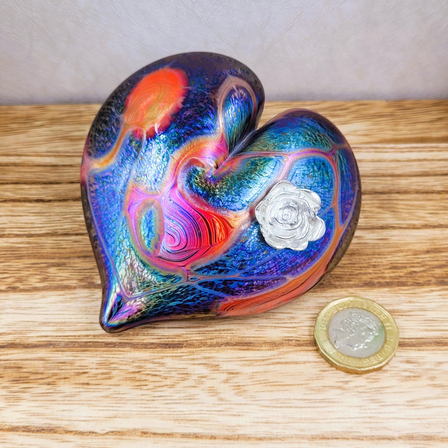 Iridescnt art glass heart ornament