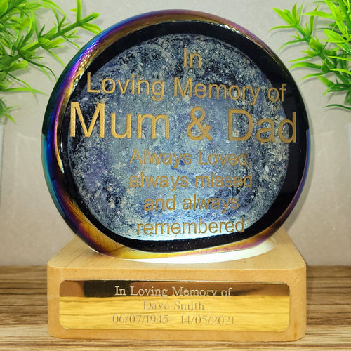 cremation ashes in glass suncather memorial plaque