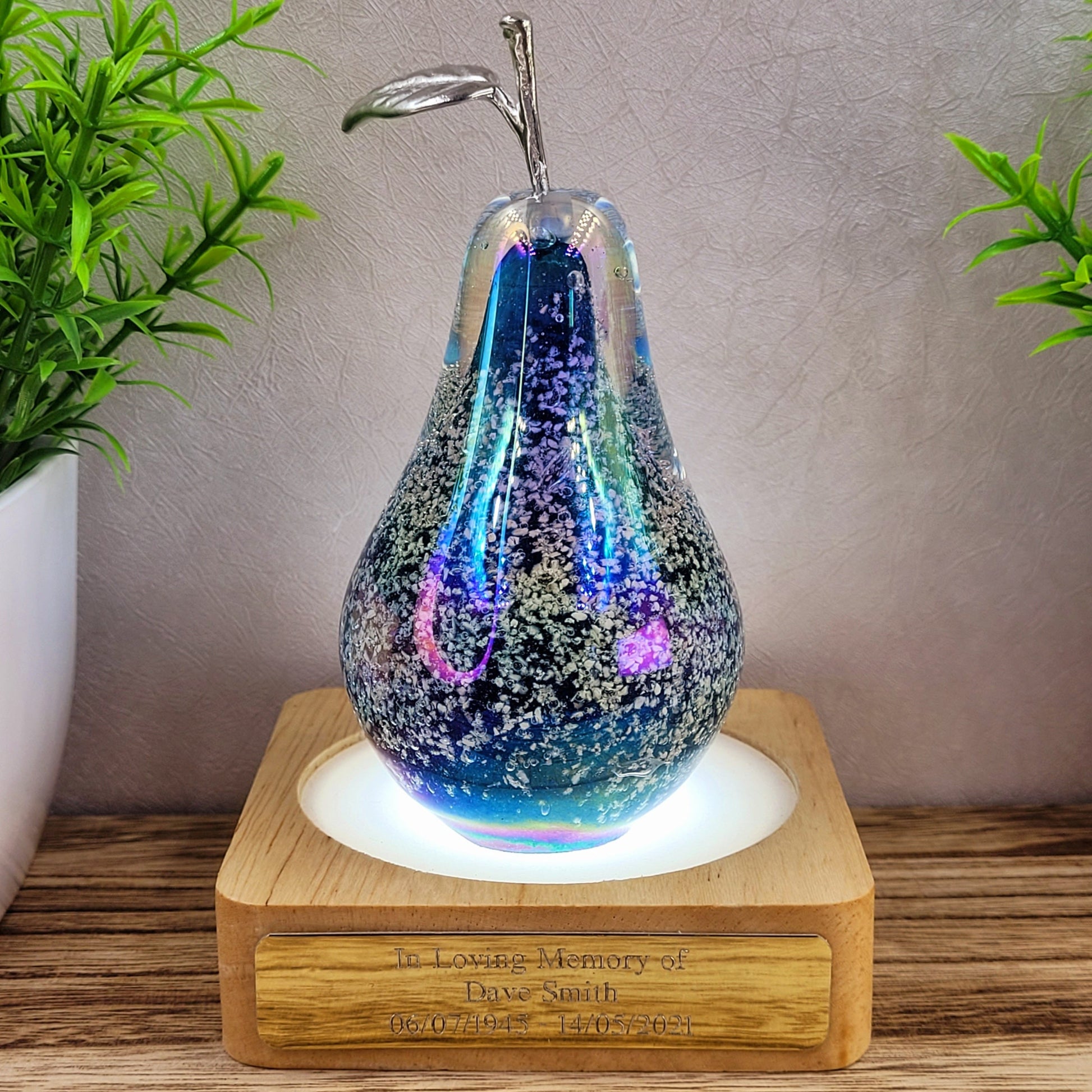 memorial glass pear blue