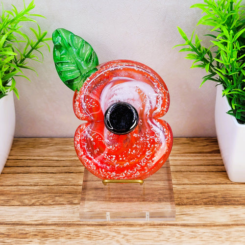 memorial glass poppy made with infused cremation ashes