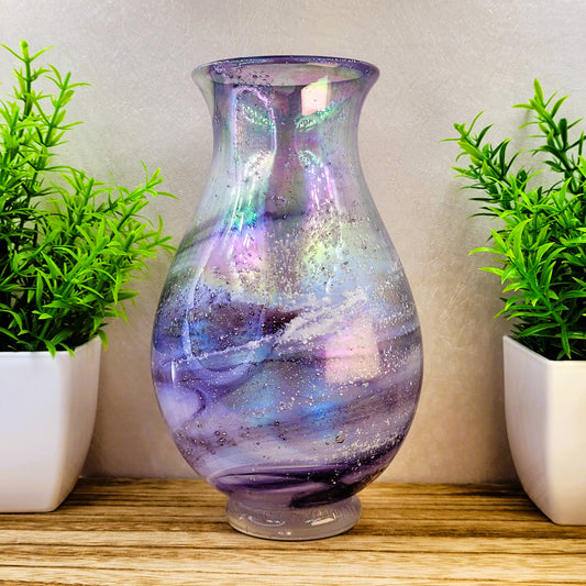 Ashes in glass memorial vase