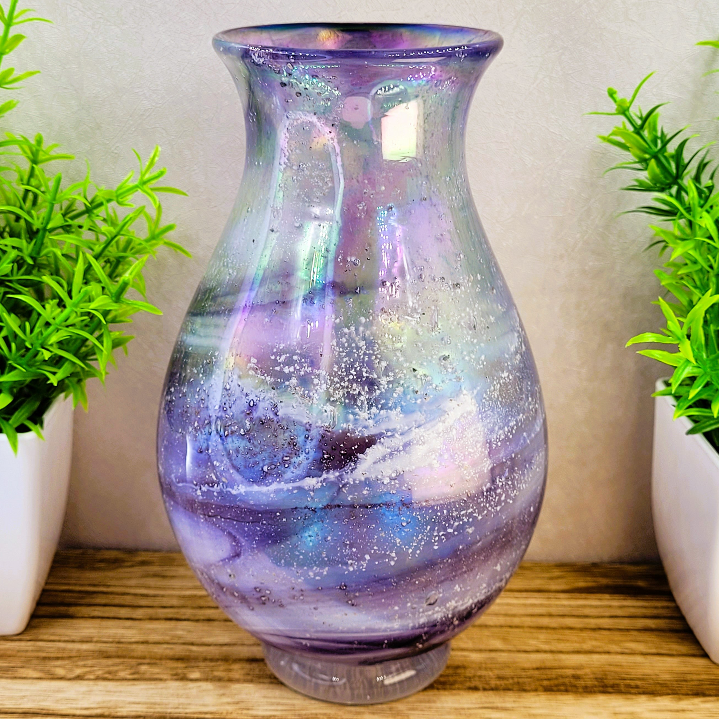 Ashes in glass memorial vase