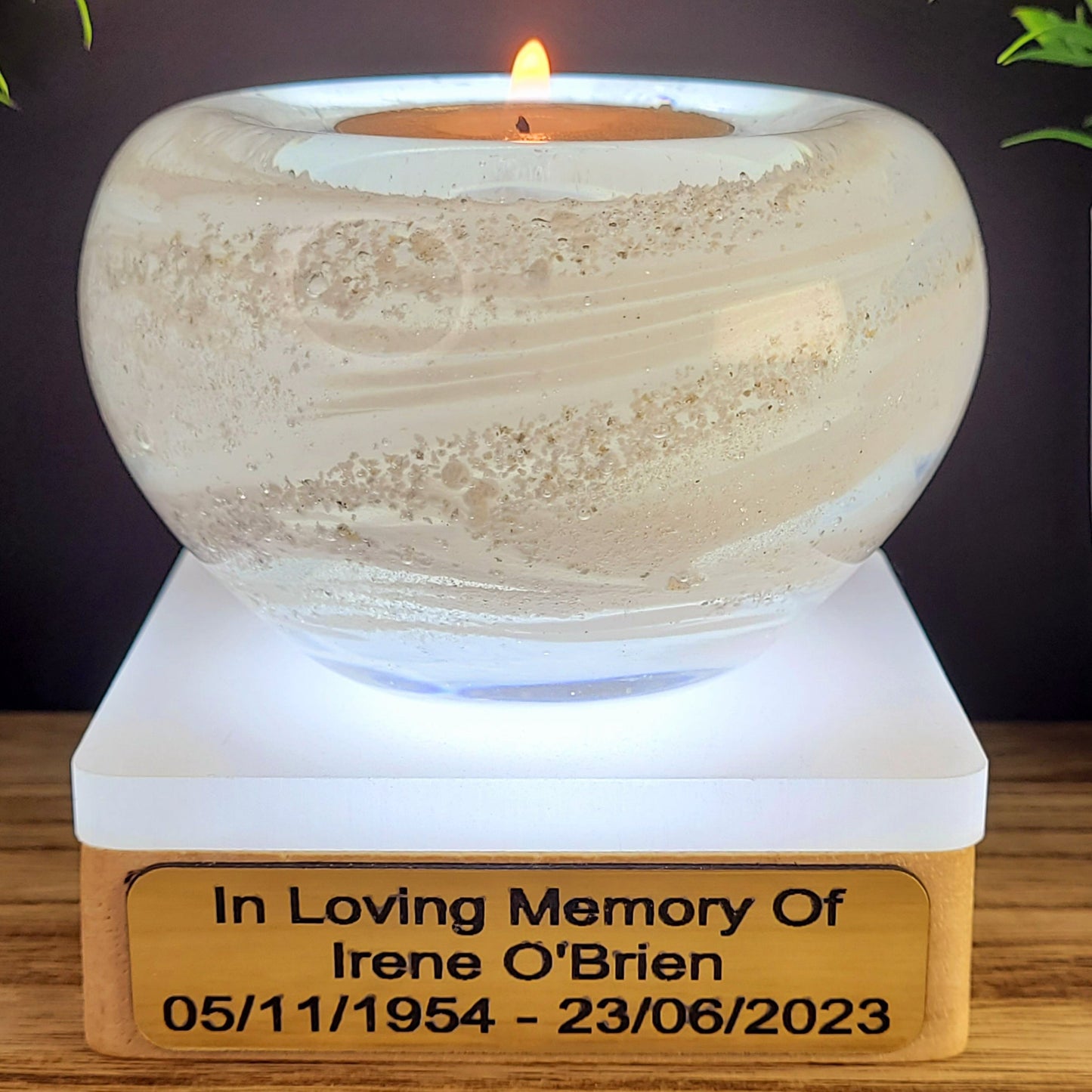 Ashes in glass memorial tealight