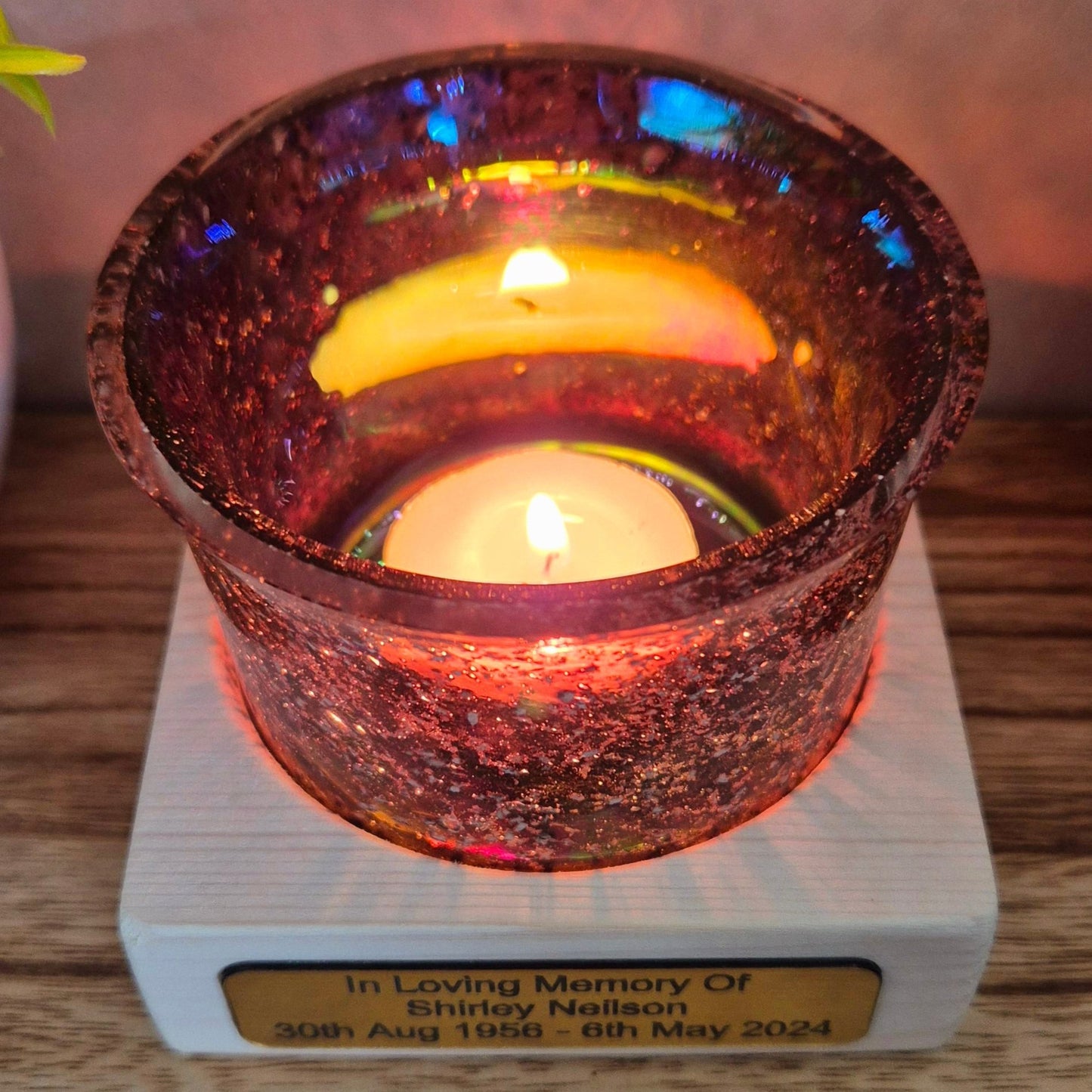 Ashes In Glass Candle Cup & Personalised Plinth