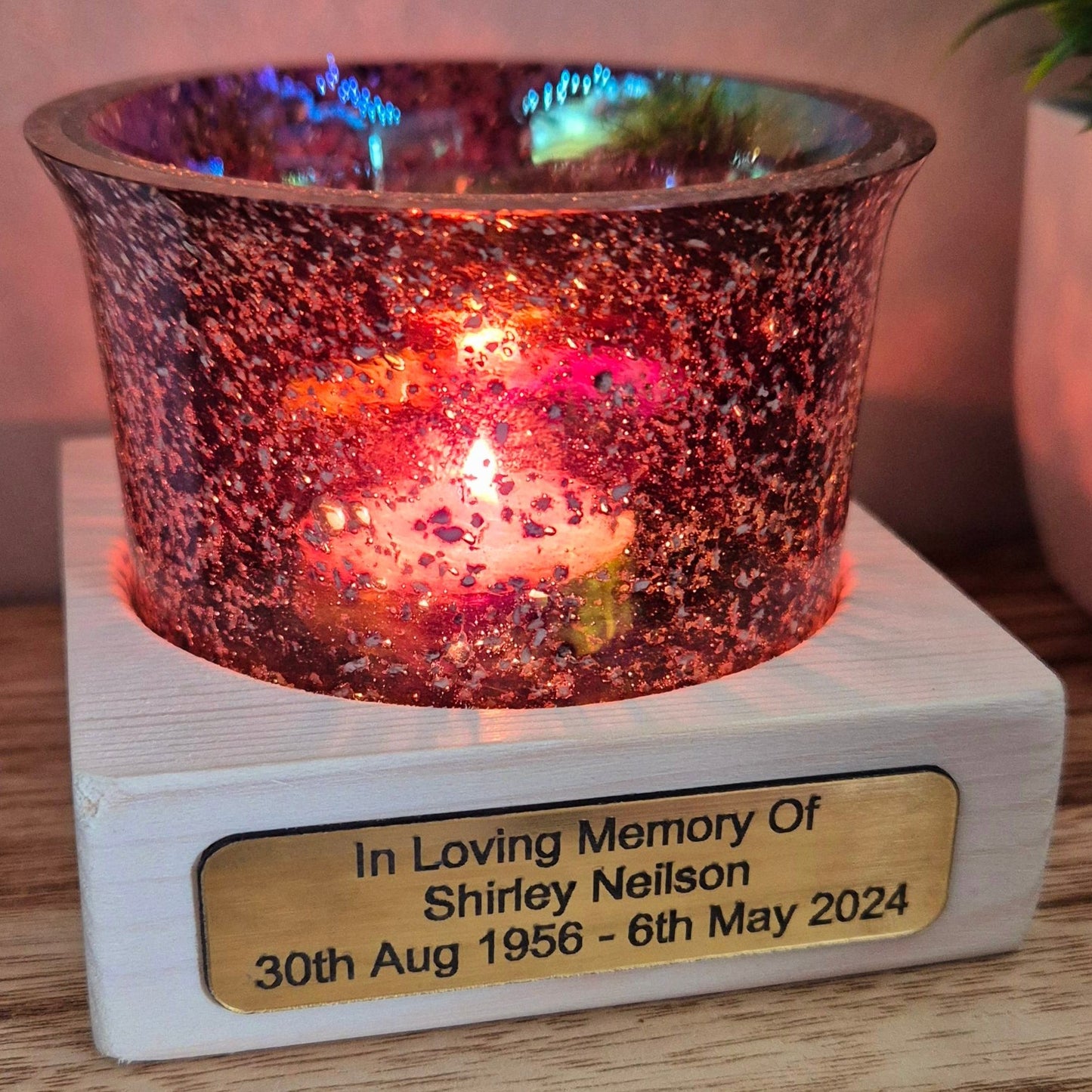 Ashes In Glass Candle Cup & Personalised Plinth