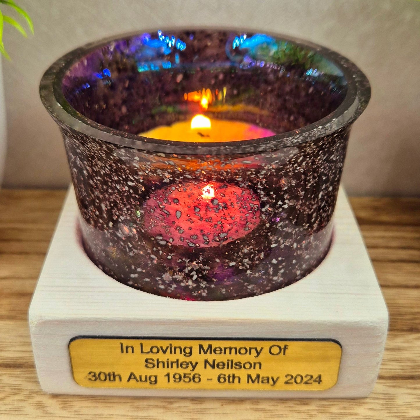 Ashes In Glass Candle Cup & Personalised Plinth