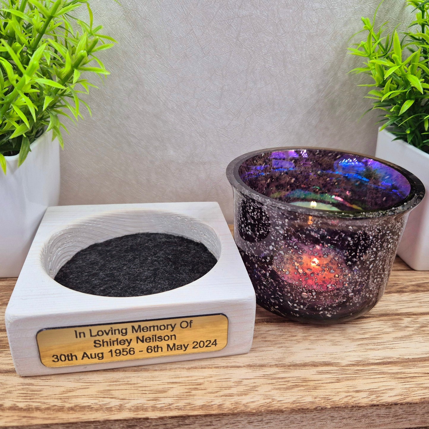 Ashes In Glass Candle Cup & Personalised Plinth