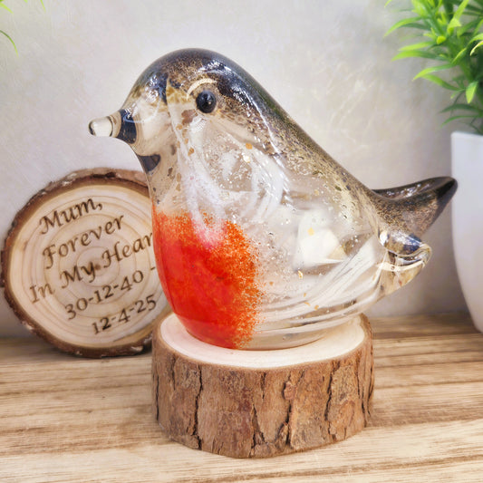 Handmade Glass Robin with Cremation Ashes