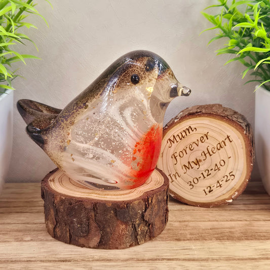 Handmade Glass Robin with Cremation Ashes