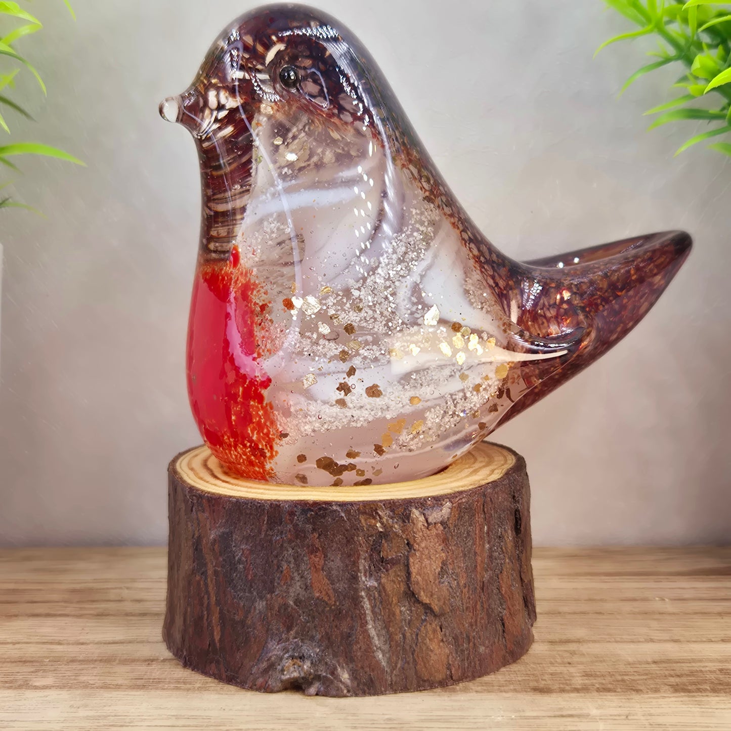 Handmade Glass Robin with Cremation Ashes