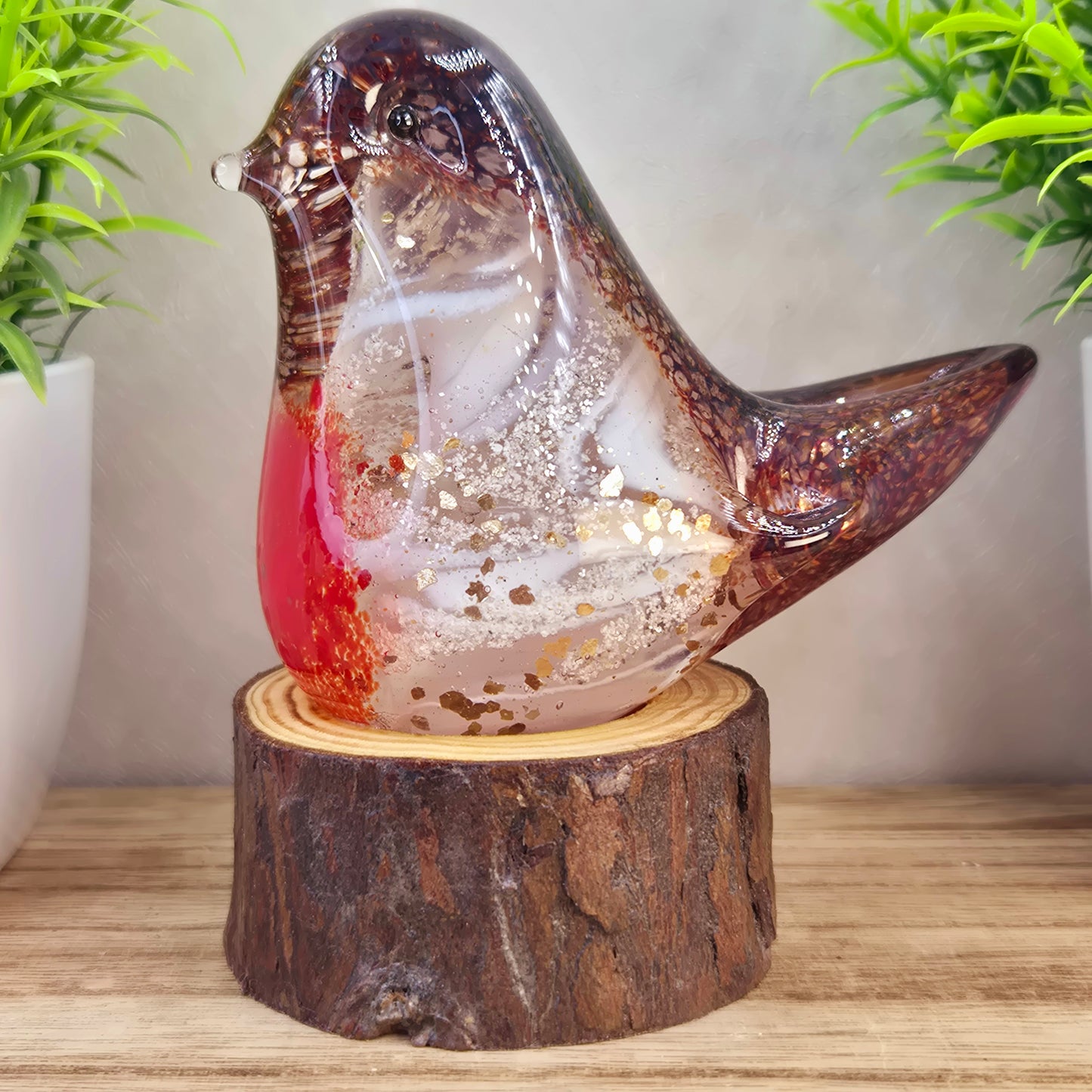 Handmade Glass Robin with Cremation Ashes