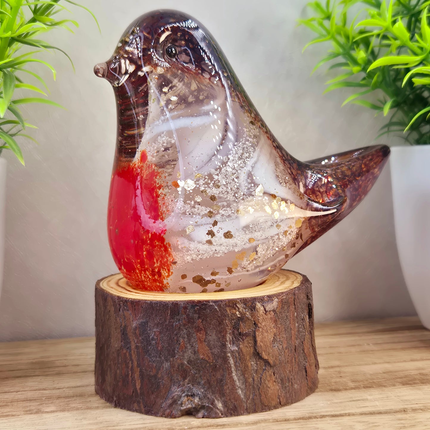 Handmade Glass Robin with Cremation Ashes