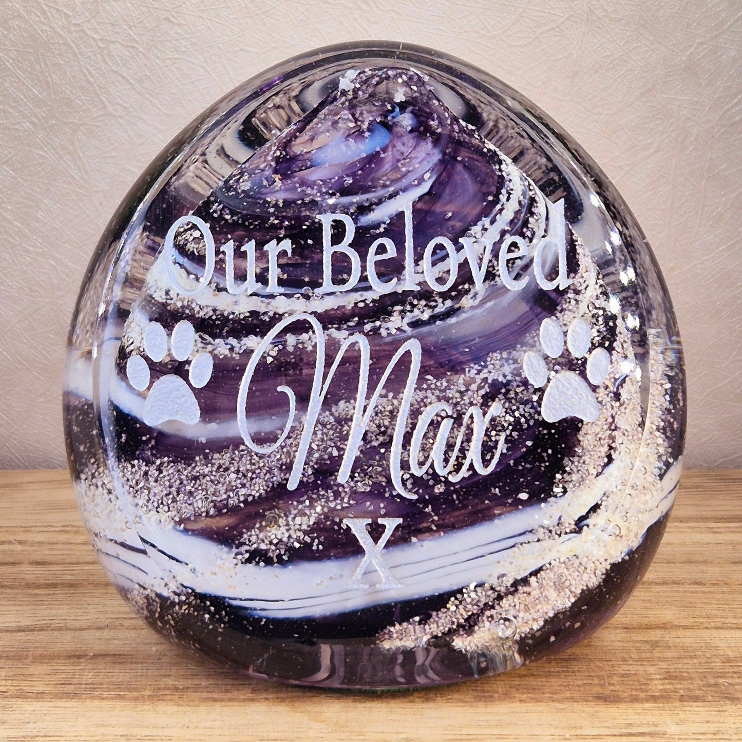 Memorial Ashes In Glass Engraved Paperweight