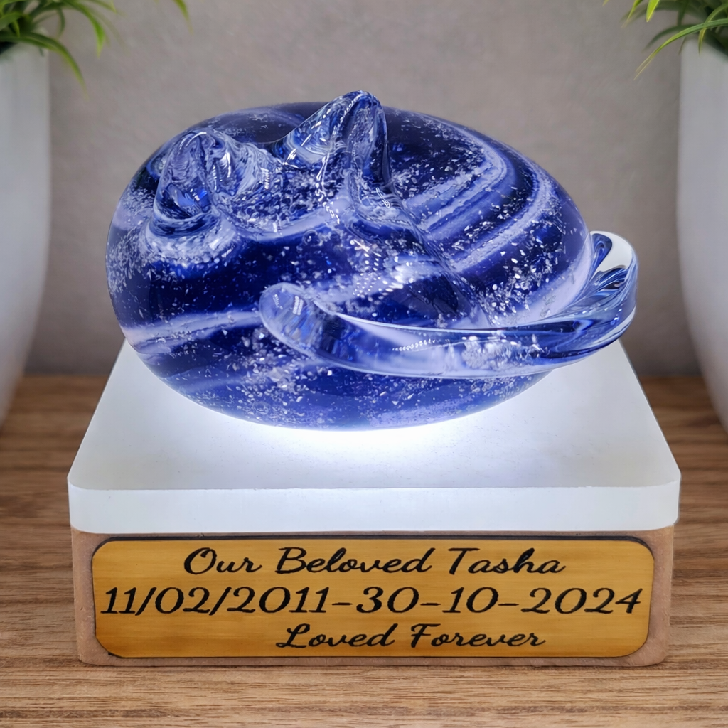 Memorial ashes in glass cat