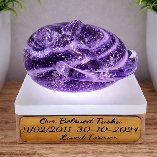 Memorial ashes in glass cat