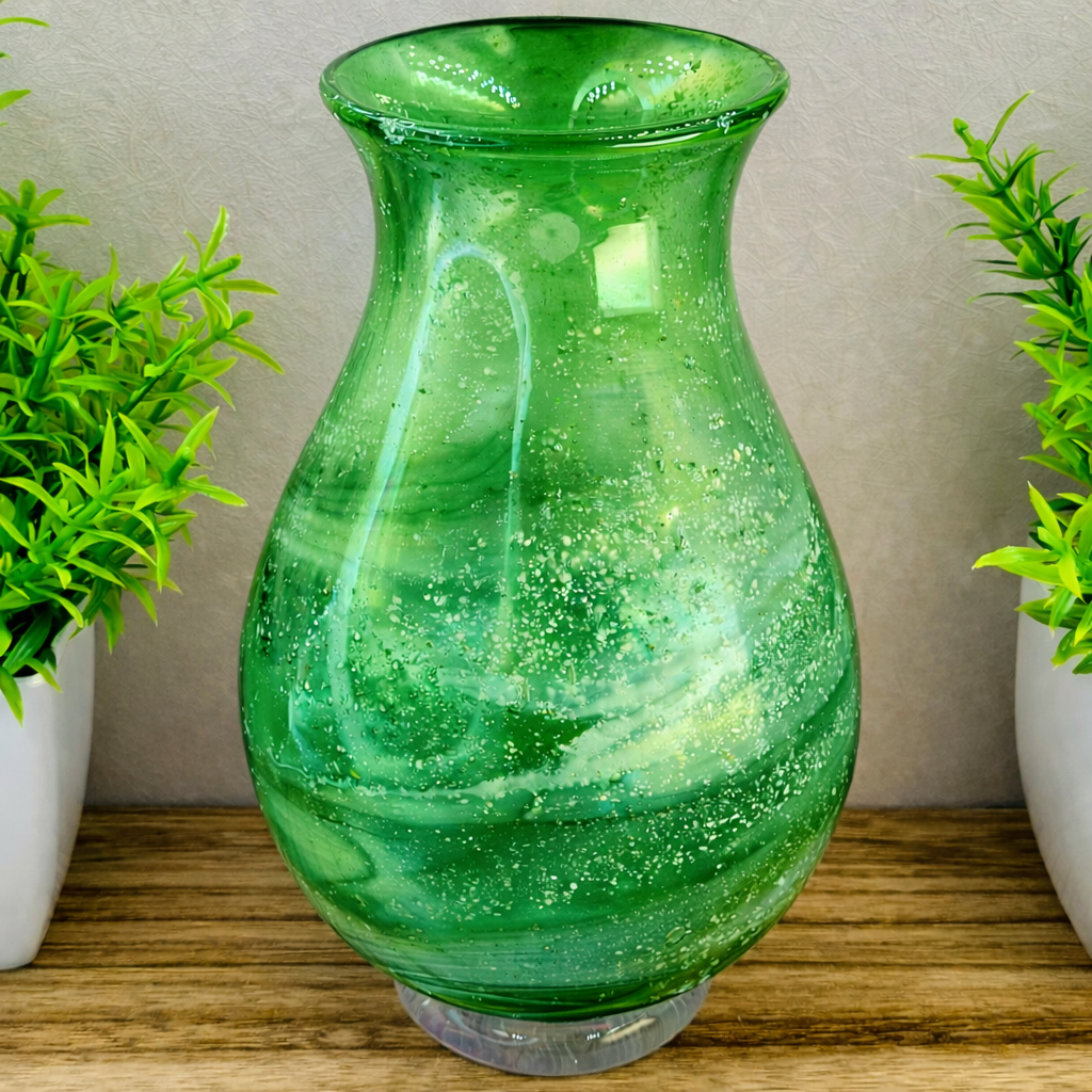 Ashes in glass memorial vase