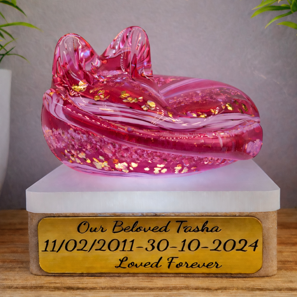 Ashes in glass memorial large cat