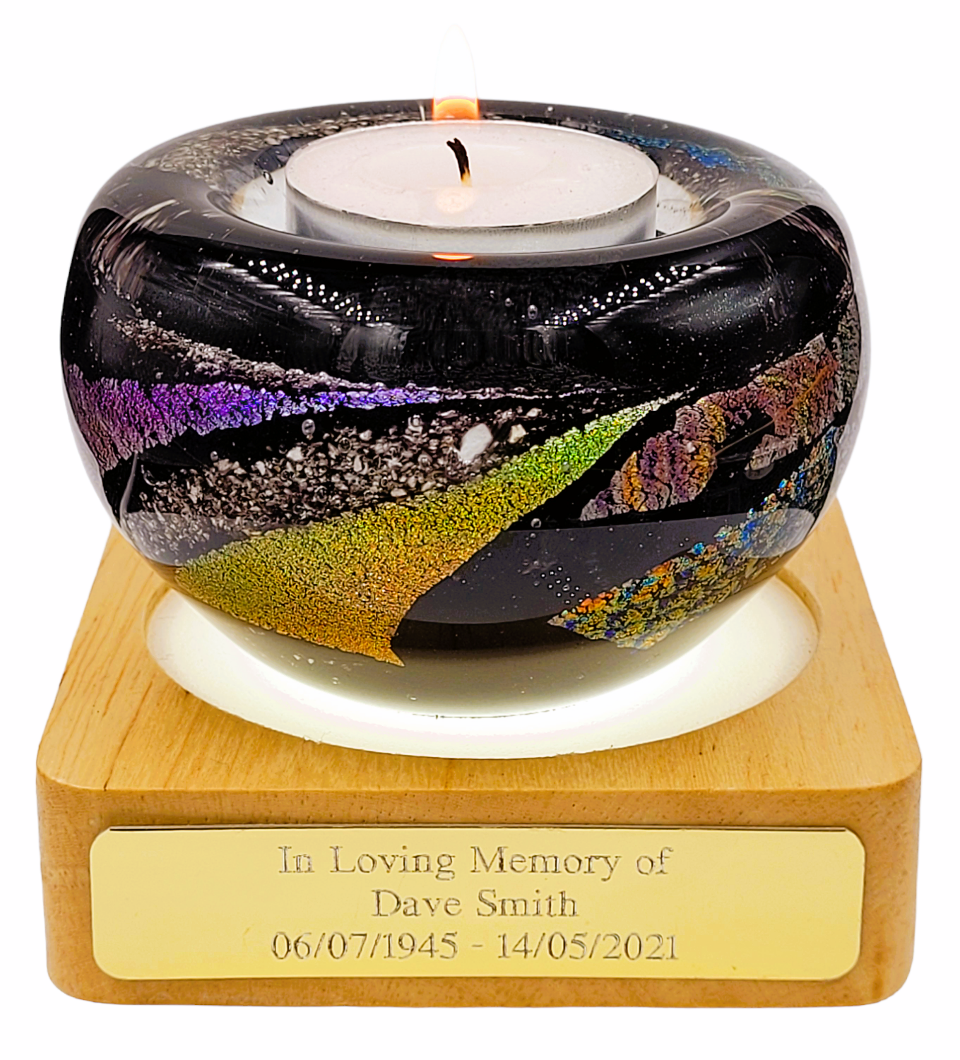 Ashes in glass memorial tealight