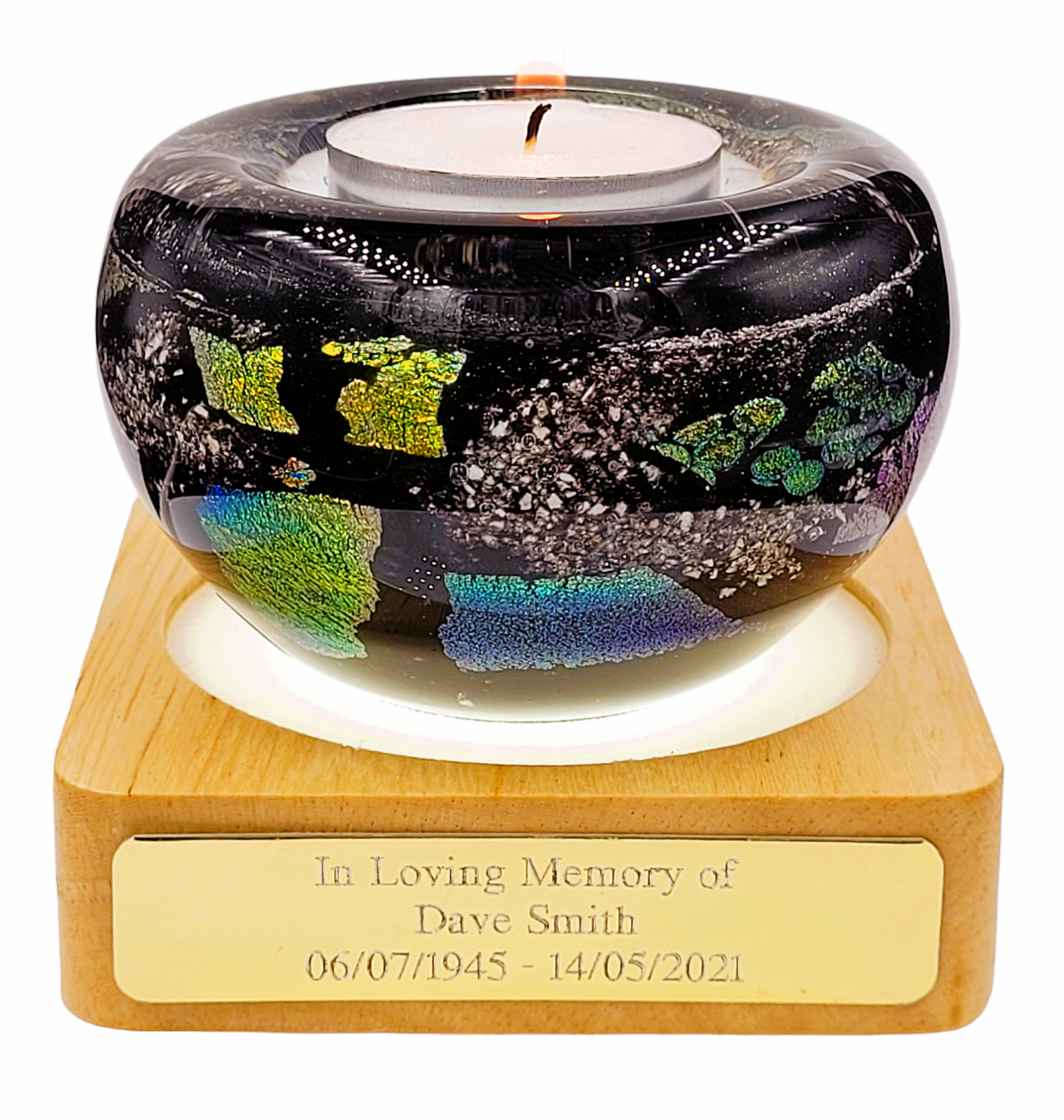 Ashes in glass memorial tealight