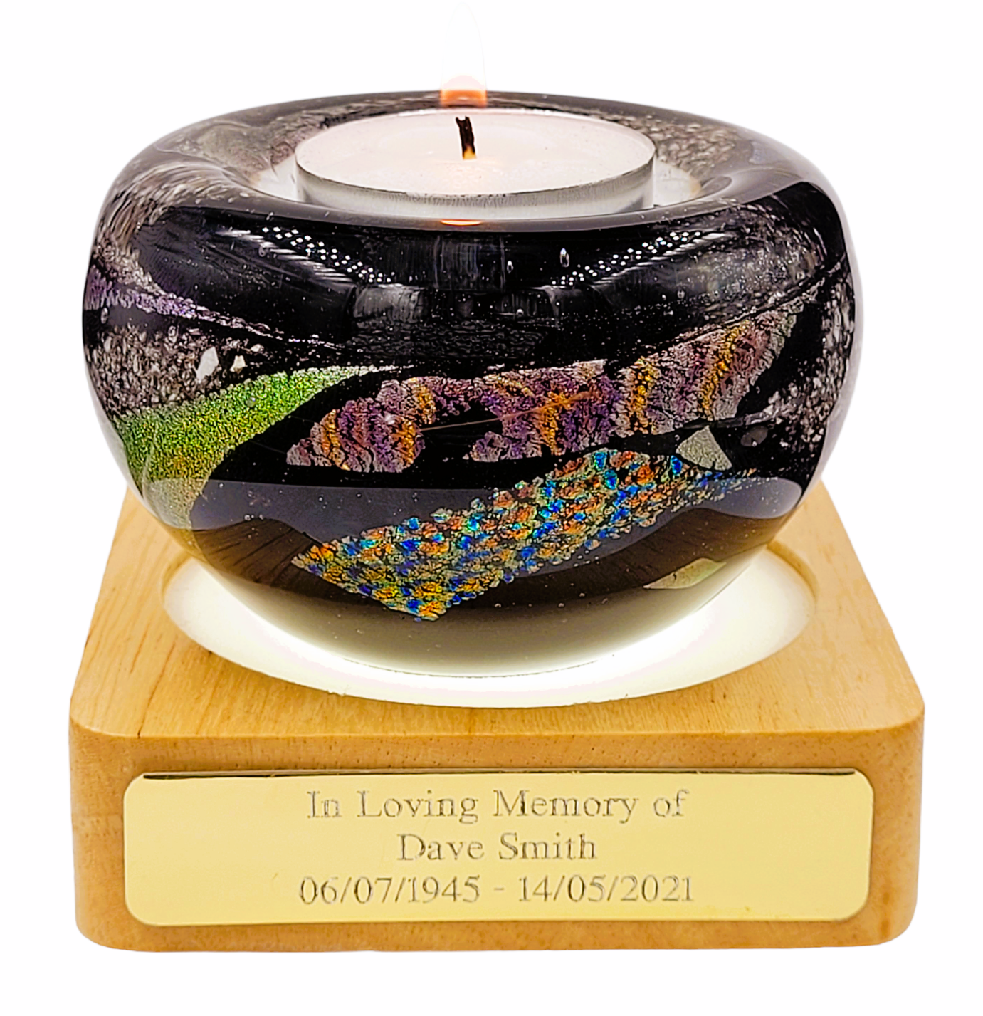 Ashes in glass memorial tealight