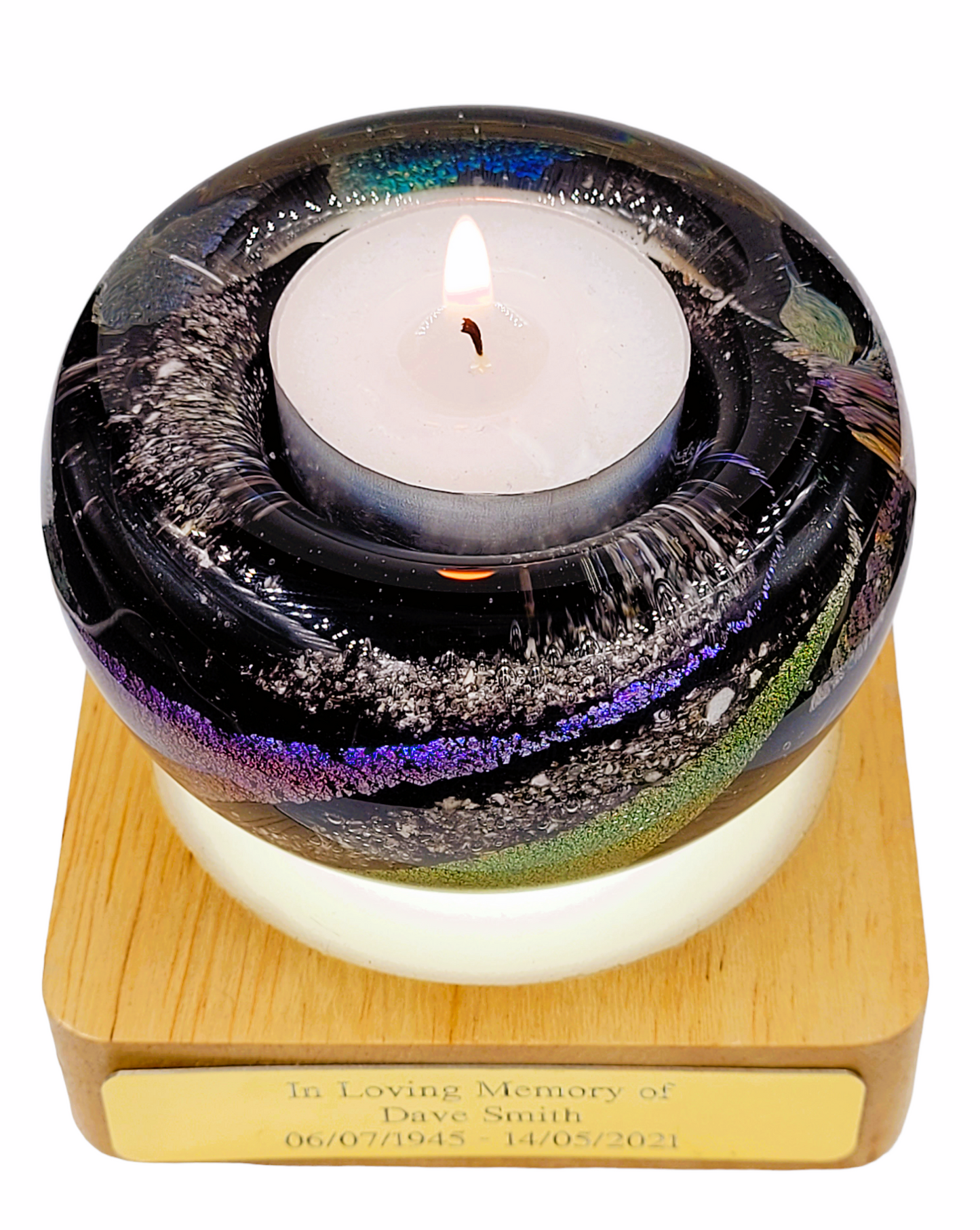 Ashes in glass memorial tealight