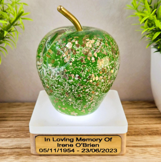 Memorial Ashes In Glass Apple (solid brass stem)