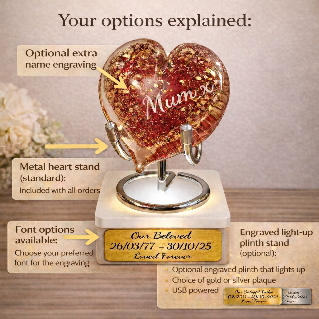 Ashes in Glass Heart Keepsake (optional engraving)