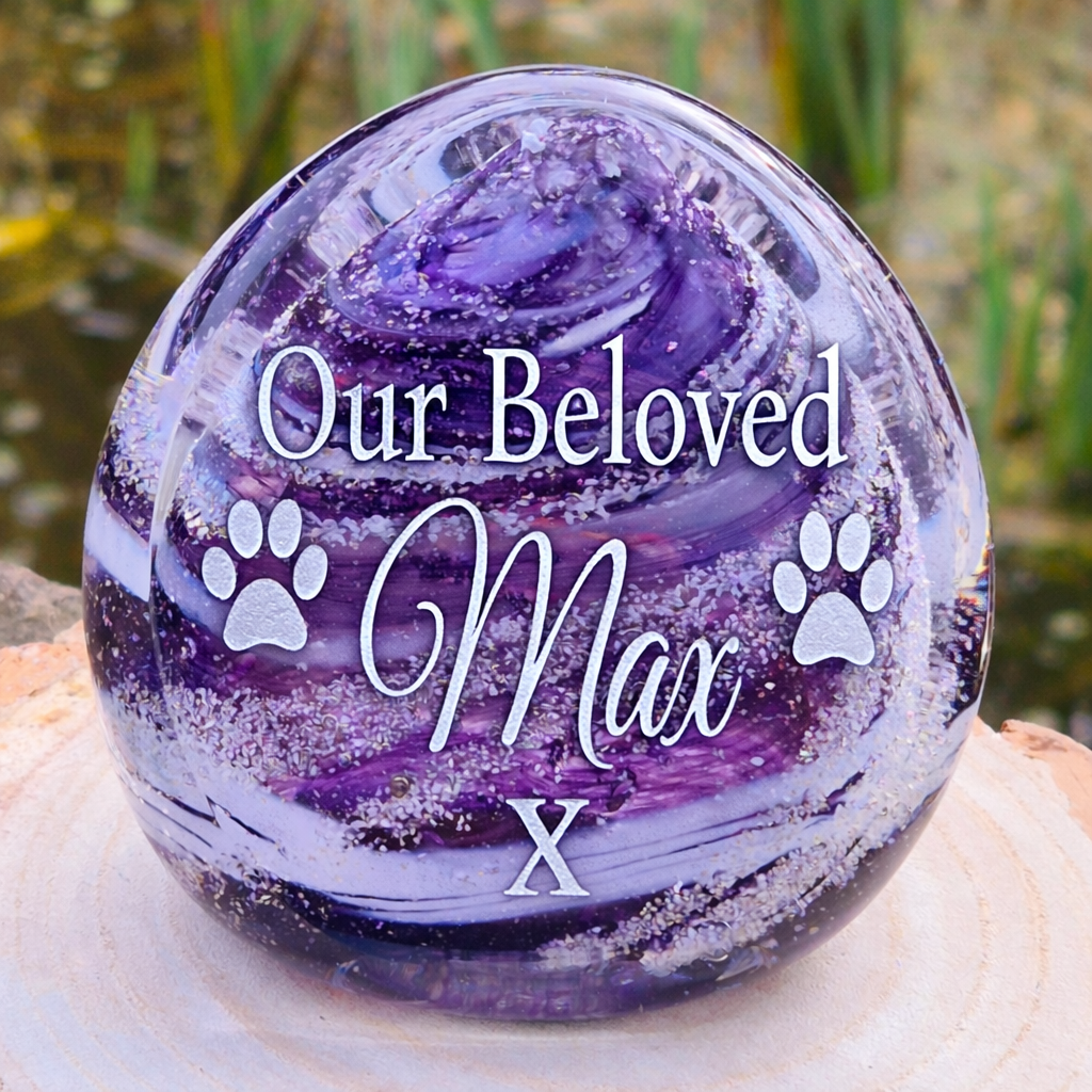 Memorial Ashes In Glass Engraved Paperweight