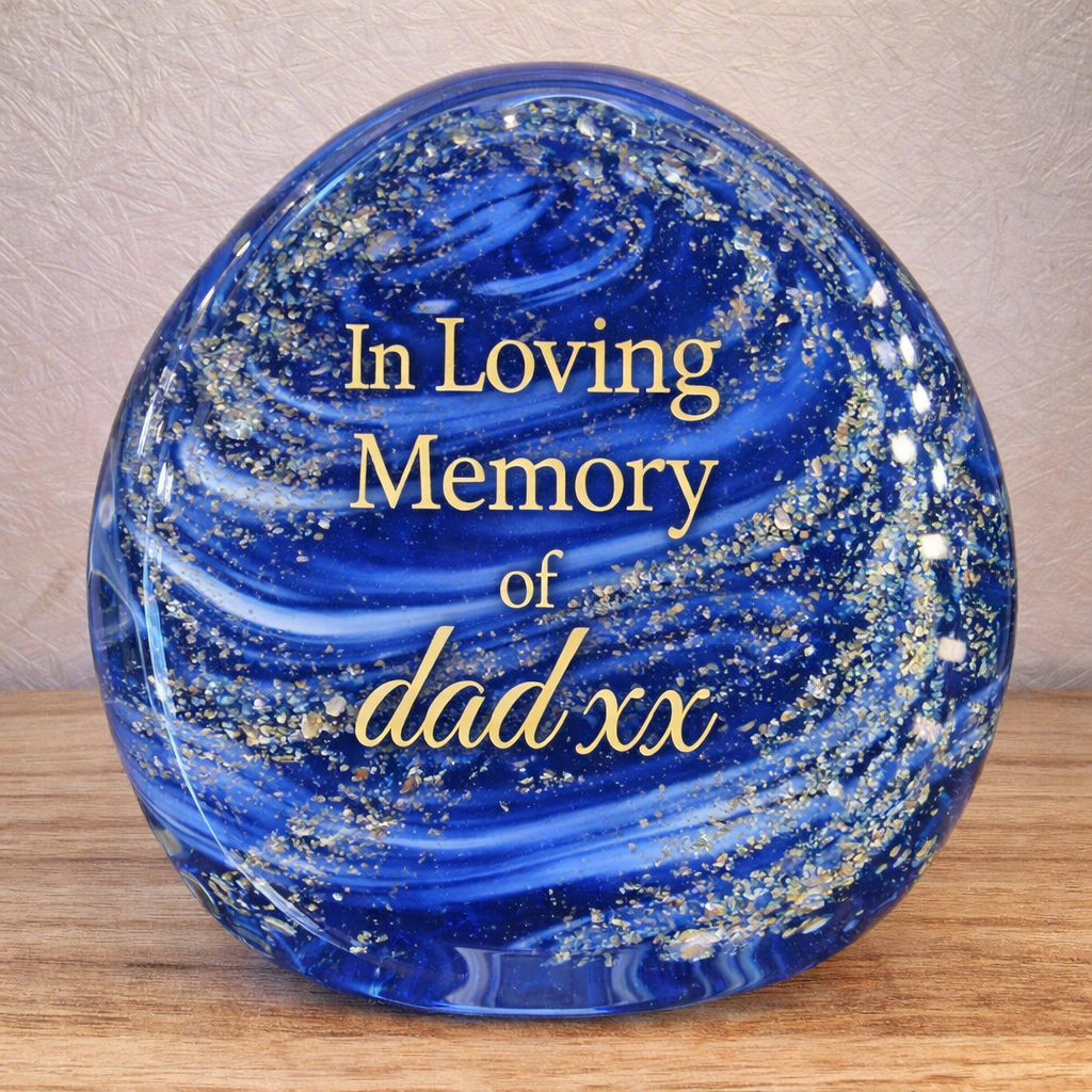 Memorial Ashes In Glass Engraved Paperweight