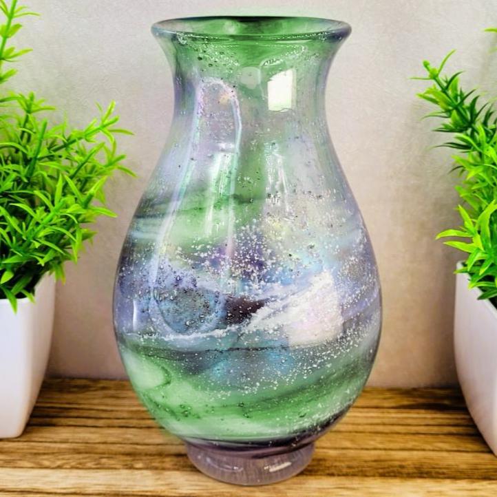 Ashes in glass memorial vase