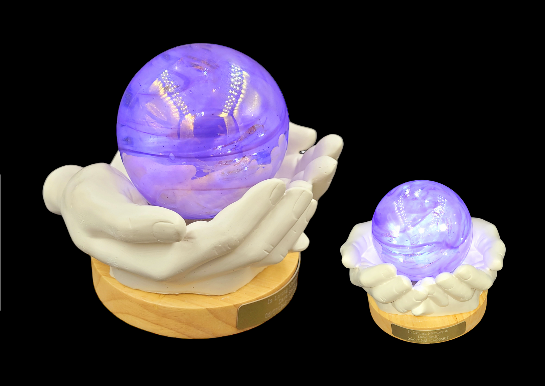 cremation ashes glass orb lamp