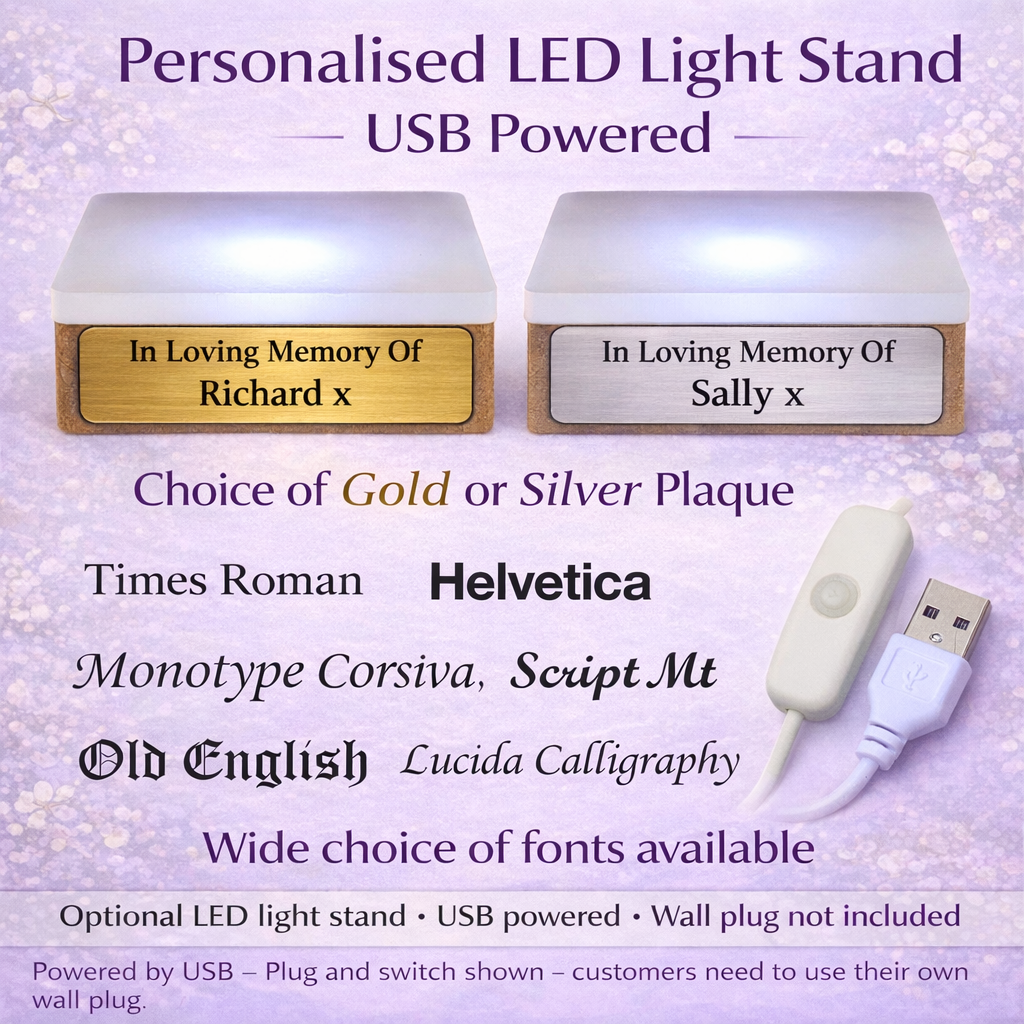 Wooden LED Display Light Stand Personalised Memorial Plaque